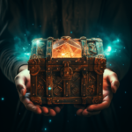 Hand holding a glowing treasure chest
